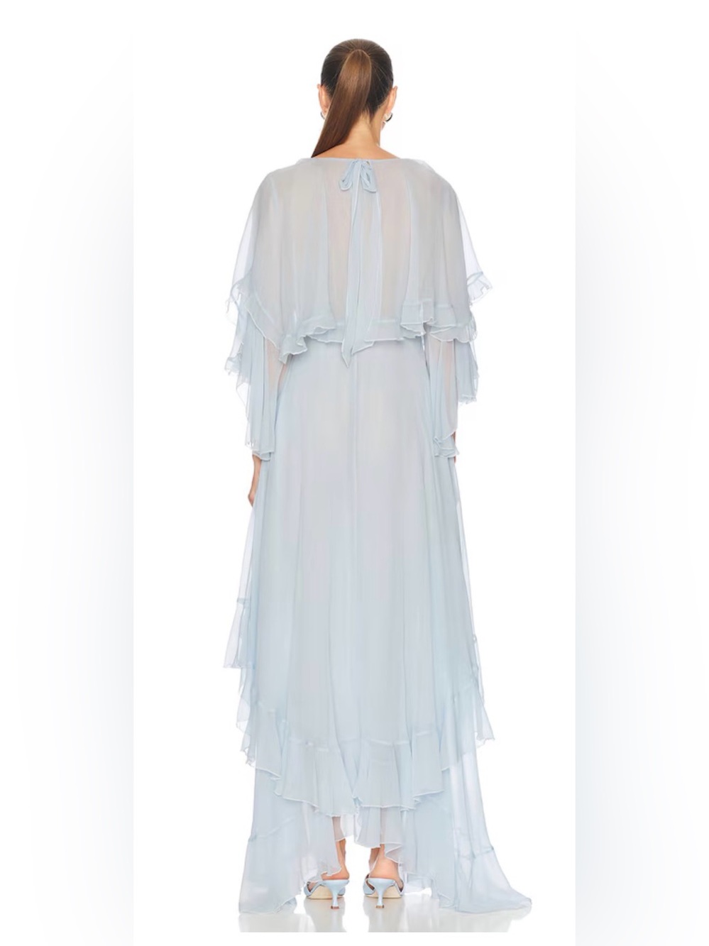LoveShackFancy Collia Pale Blue Tiered Silk Maxi Dress - Picture 2 of 7
